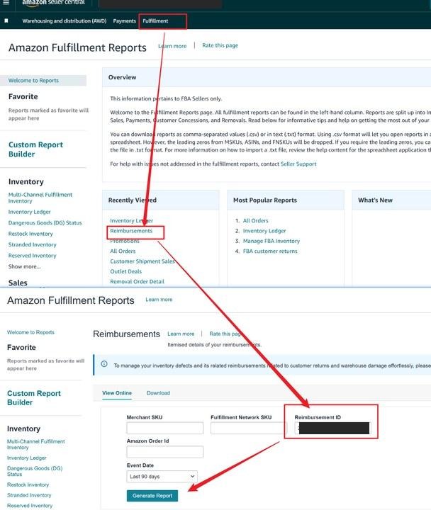 Seller Central Reimbursements report